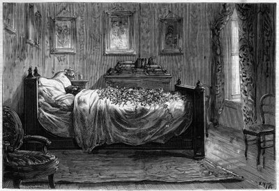 Leon Gambettas død (1838-1882) Fransk politiker - Mortuary Chamber - i "The Illustrous Journal" fra 1883 - Tegning av Henri Meyer (1844-1899) av Henri Meyer