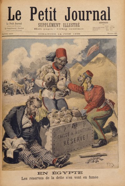 Egypt: The Reserves of the Debt Going Up in Smoke, illustrasjon fra Le Petit Journal, 14. juni 1896 av Henri Meyer