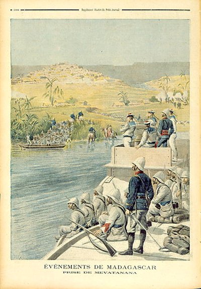 Hendelser på Madagaskar: The Capture of Mevatanana, illustrasjon fra Le Petit Journal, 30. juni 1895 av Henri Meyer