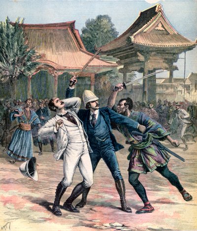 Mislykket attentat på Tsarevich Nicholas av Russland, Otsu, Japan, 1891 av Henri Meyer