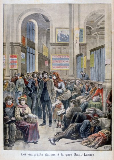 Italienske emigranter ved Gare Saint-Lazare, Paris, 1896 av Henri Meyer