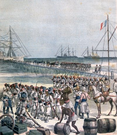 Landing av de senegalesiske troppene ved New Wharf i Cotonou, Benin, 1892 av Henri Meyer