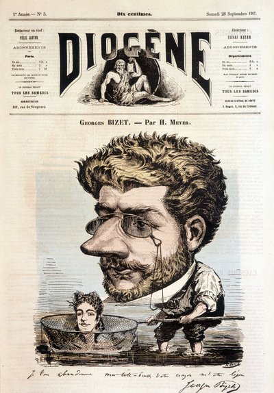 Portrett av Georges Bizet av Meyer - i "" Diogenes", 28.09.1867. av Henri Meyer