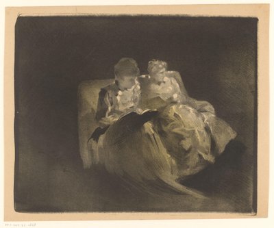 To lesende kvinner på en sofa av Henri Patrice Dillon
