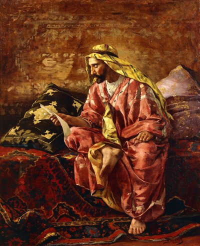 En araber som leser et brev av Henri Pierre Hippolyte Dubois