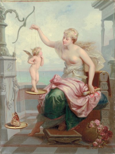 Veier Cupid mot en sommerfugl av Henri Pierre Picou