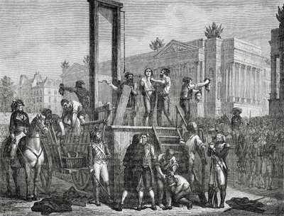 Henrettelsen av Robespierre og hans tilhengere i 1794, gravert av Jonnard av Henri Renaud