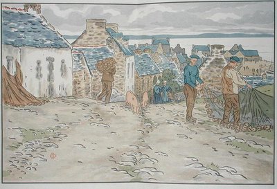 Bretonske fiskere ordner garnene sine av Henri Rivière