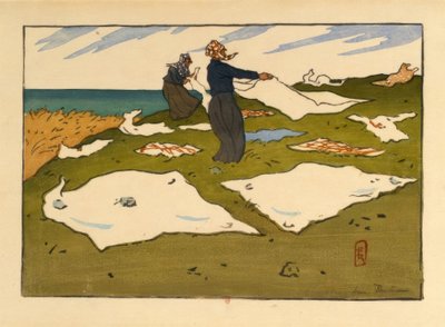 Kvinner tørker klær (Saint-Briac) av Henri Rivière