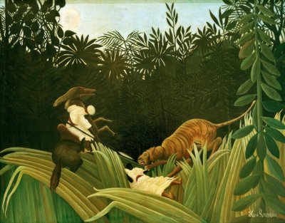 Speidere angrepet av en tiger av Henri Rousseau