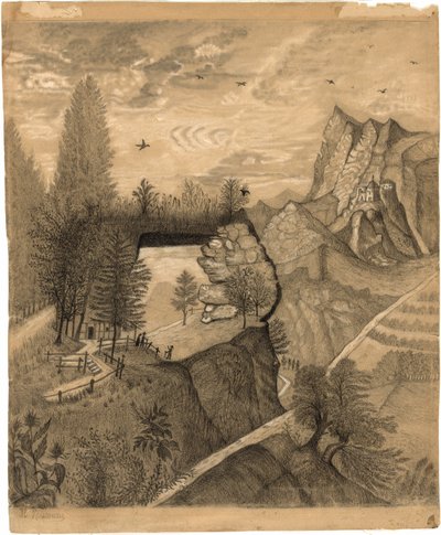 Turgåere som klatrer opp til en fjellhytte av Henri Rousseau