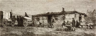 Transkontinental diligensstasjon i Utah-ørkenen, fra hele USA, fra Atlanterhavet til Stillehavet, av Louis Laurent Simonin, gravering av Hildibrand fra L