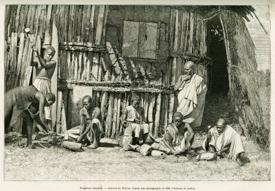 Abyssine smeder. Gravering av Thiriat, etter et fotografi, for å illustrere historien Voyage au Choa (Abyssinie meridionale) av Henri Thiriat
