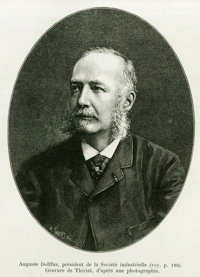 Auguste Dollfus, president i industriselskapet Dollfus Mieg. Gravering av Thiriat for å illustrere historien A Through Alsace and Lorraine, av Charles Grad, tysk deputert, i 1885, i tour du monde 1886, under ledelse av Edouard Charton (1807) av Henri Thiriat