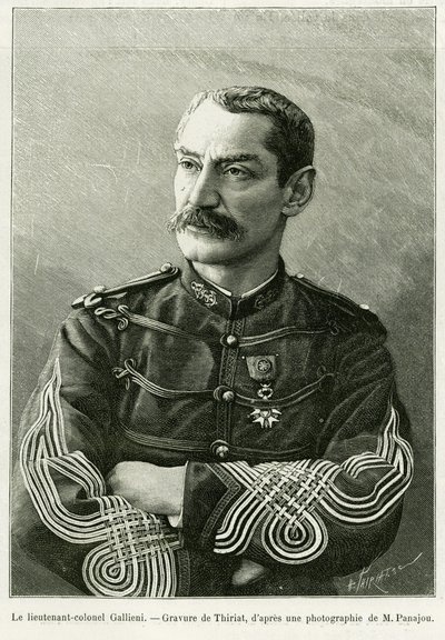 Oberstløytnant Joseph Gallieni (1849-1916). Gravering av Thiriat, for å illustrere historien To kampanjer i Fransk Sudan av Henri Thiriat
