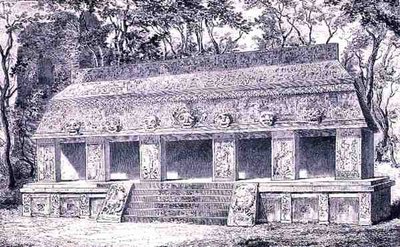 Restaurering av den indre fløyen til palasset i Palenque, fra The Ancient Cities of the New World, av Claude-Joseph-Desire Charnay, pub. 1887 av Henri after Toussaint