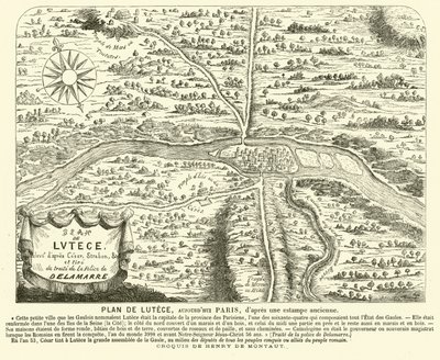 Plan for den romerske byen Lutetia, stedet for det moderne Paris (gravering) av Henri de (after) Montaut
