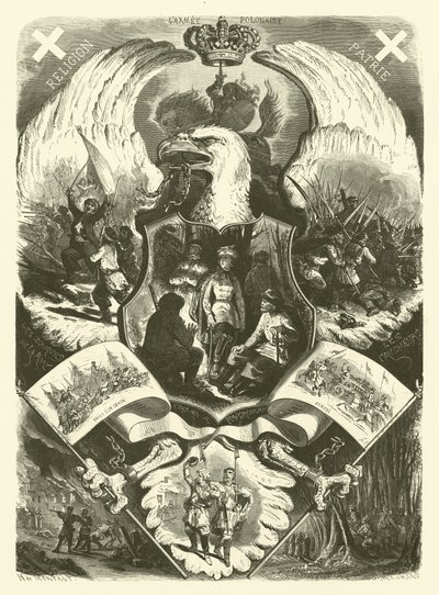 Soldater og uniformer fra den polske hæren under opprøret 1863-1864 mot russisk styre (gravering) av Henri de (after) Montaut