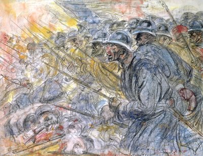 The Assault, Verdun (blyant og wc på papir) av Henri de Groux