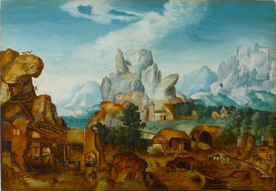 Rocky Landscape with a Forge The Flight into Egypt , før 1550. av Henri de Herri met de Bles