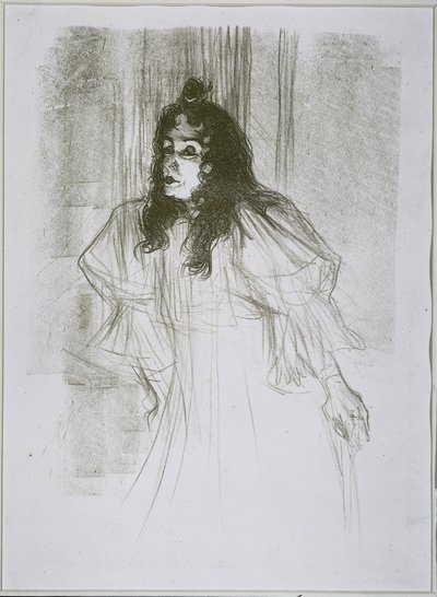 Portrett av May Belfort (May Egan) med to figurer og et piano Miss May Belfort (original tittel) av Henri de Toulouse Lautrec (signed by artist)