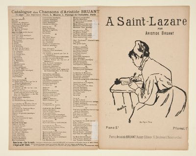 A Saint-Lazare, ord og musikk av Aristide Bruant, omslag for noteark av Henri de Toulouse Lautrec