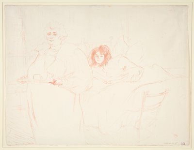 Woman with a Tray, Breakfast, Madame Baron and Mademoiselle Popo (Woman with a Tray, Breakfast, Madame Baron and Mademoiselle Popo), fra serien Elles av Henri de Toulouse-Lautrec