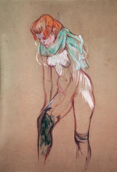 Kvinne trekker strømpene av Henri de Toulouse Lautrec
