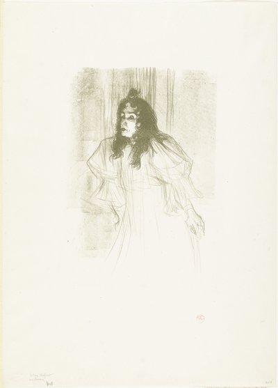 Portrett av sangeren May Belfort med løst hengende hår av Henri de Toulouse Lautrec