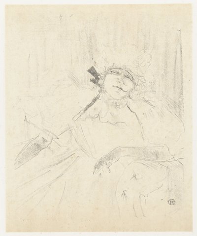 Portrett van Yvette Guilbert i lenestol på scene Yvette Guilbert (gammel sang) Yvette Guilbert: Engelsk serie (serietittel) av Henri de Toulouse Lautrec