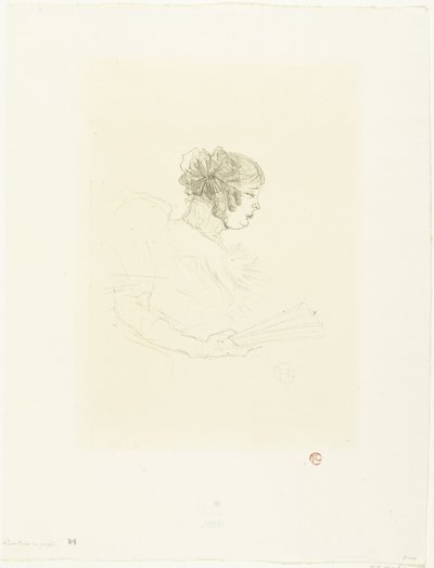 Portrett av skuespillerinnen Luce Myrès med fan Luce Myrès de profil av Henri de Toulouse Lautrec