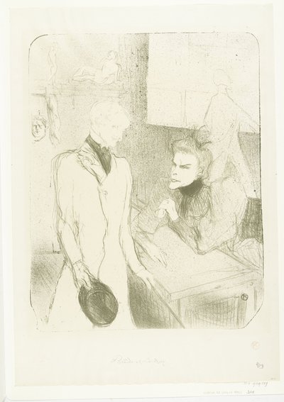 Portrett av skuespillerinne Marthe Brandès som skuespiller Charles le Bargy i toneelstuk Les Cabotins Brandès and the Bargy i Cabotins av Henri de Toulouse Lautrec