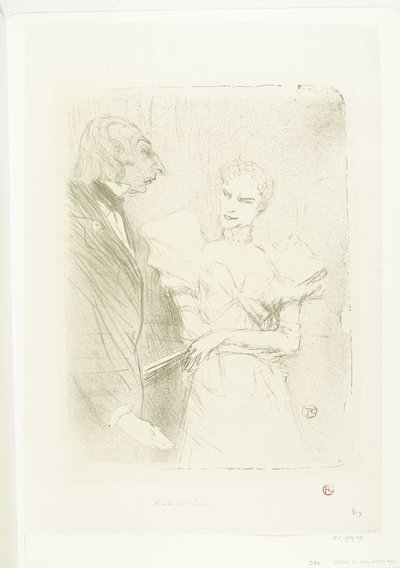 Portret av skuespillerinne Marthe Brandès som skuespiller Louis-Pierre Leloir i toneelstuk Les Cabotins Brandès og Leloir i Cabotins av Henri de Toulouse Lautrec