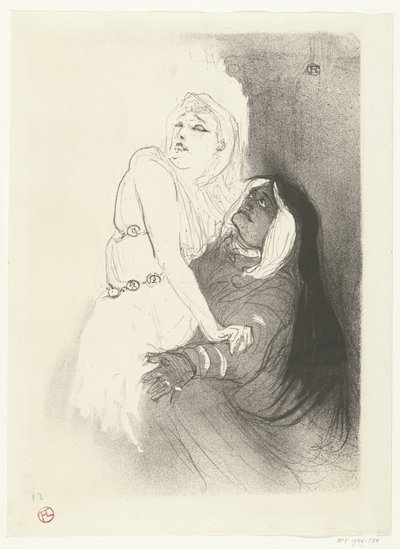 Portrett av skuespillerinnen Sarah Bernhardt i toneelstuk Phèdre (Phaedra) Under renessansen. Sarah Bernhardt i Phaedra av Henri de Toulouse Lautrec