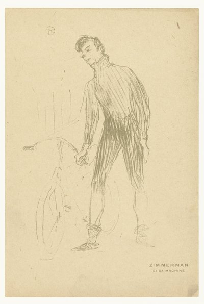 Portrett av syklisten Albert Zimmerman og sykkelen hans Zimmerman et sa maskin (tittel på objekt) av Henri de Toulouse-Lautrec
