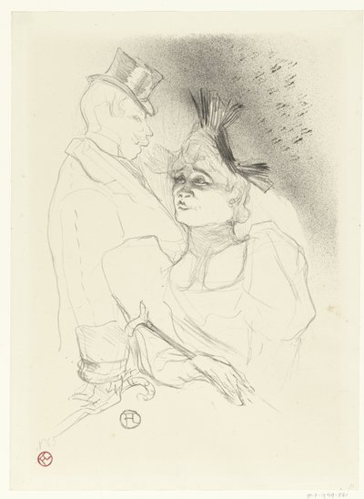 Portrett av sangeren Marcelle Lender og komikeren Louis Bouchenez eller de Baron under Mademoiselle Lender et Baron-forestillingen av Henri de Toulouse Lautrec