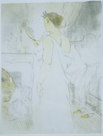 Stående kvinne ser i et håndspeil Femme a glace (original tittel) La glace a main (original tittel) Hun (serietittel) Ellen (serietittel) av Henri de Toulouse Lautrec