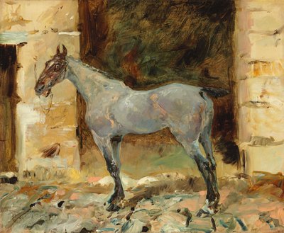 bundet hest; Cheval attache, ca. 1881 av Henri de Toulouse Lautrec