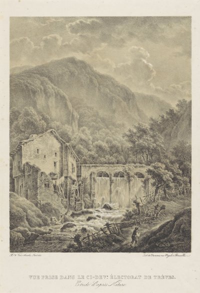 Fjelllandskap med vannmølle nær Trier Vue premie dans le ci dev. Éctorat de trèves (tittel på objekt) av Henri van Assche