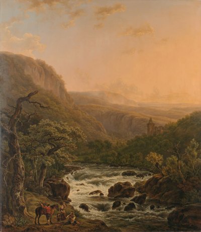 Elv i Ardennene ved solnedgang av Henri van Assche