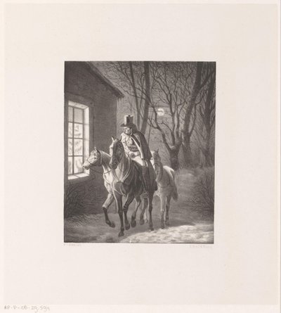 Mann på hesteryggen rir forbi huset av Henri van Seben