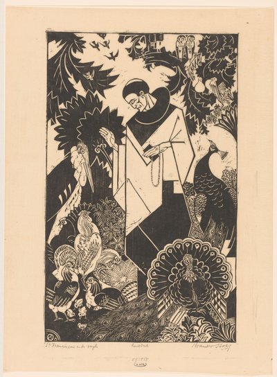 St. Frans og fuglene (originaltittel på objektet) av Henri van der Stok (signed by artist)