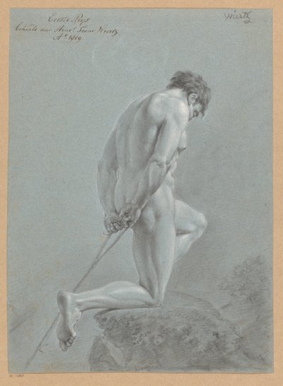Knelende mann naken, sett fra siden (1. premie 1809) av Henricus Franciscus Wiertz