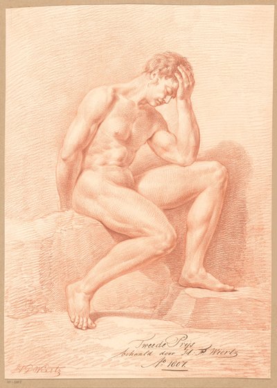 Sittende mann naken, sett fra siden (2. pris 1807) av Henricus Franciscus Wiertz