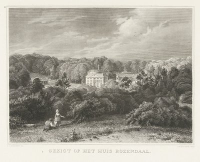Utsikt over eiendommen og slottet Rosendael Utsikt over huset Rozendaal (tittel på objekt) Scener fra omgivelsene til byen Arnhem (serietittel) av Henricus Wilhelmus Couwenberg