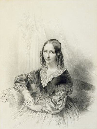Portrett av Suzanne Herckenrath, 1843 (kritt, estompe, blyant og akvarell) av Henricus Wilhelmus Couwenberg