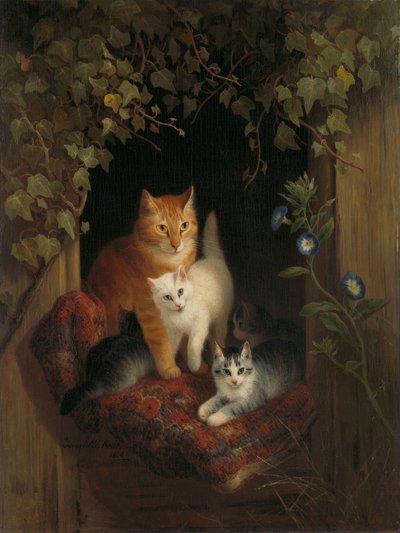 Katt med kattunger av Henriette Ronner