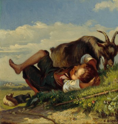Gjetergutt med geiter av Henrik August Helland