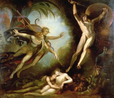 Satan starter fra berøringen av Ithuriels lanse av Johann Heinrich Füssli