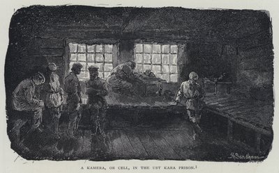 En kamera, eller celle, i Ust Kara-fengselet (litho) av Henry (after) Sandham